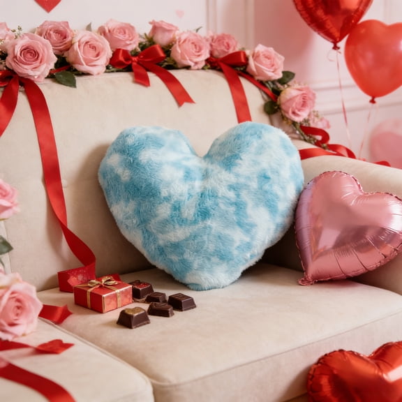 Eoozwa 1 Packs Heart Shaped Lint Pillow Soft Decorative Cushion for Sofa Bed Cozy Throw Pillow with Hand Dyed Design Valentine's Day Gift Home Decor Accent for Living Room Bedroom