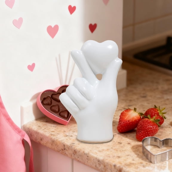 Eoozwa 1 Packs Resin Heart Hand Gesture Ornament Romantic Valentine's Day Decor for Home Desktop TV Cabinet Minimalist Decorative Gift
