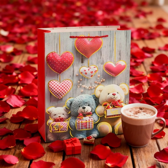 Eoozwa 1 Packs Romantic Gift Bag for Girlfriend Premium Kraft Paper with Handles Cute Souvenir Packaging for Anniversary Valentine's Day Party Favor Bag Reusable Decorative Present Pouch