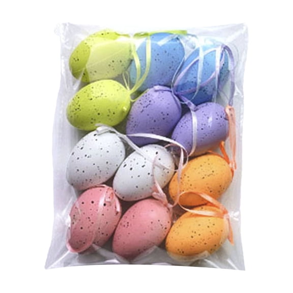 Eoozwa 12 Plastic Easter Eggs Decorations Set with Hanging Loop for Indoor Outdoor Tree Wreath Table Holiday Party Decor