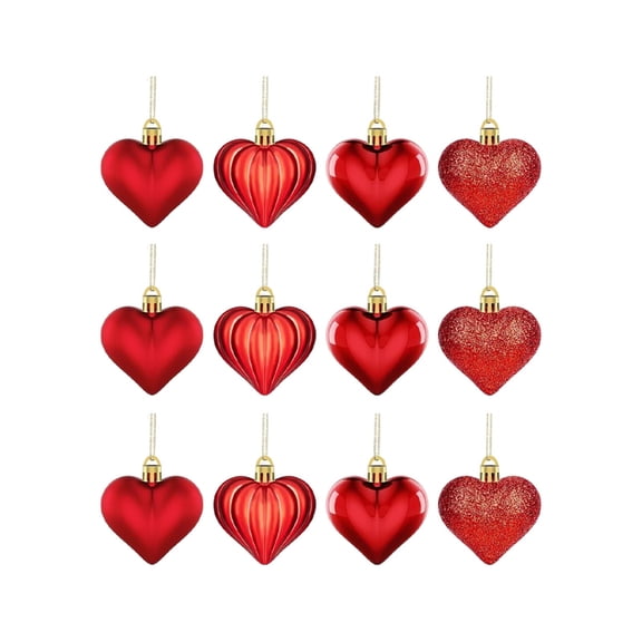 Eoozwa 12PCS Heart Ornaments Multi Heart Baubles Hanging Ornaments for Valentine’s Day Decor Mother's Day Christmas Tree Wedding Anniversary Party Decoration