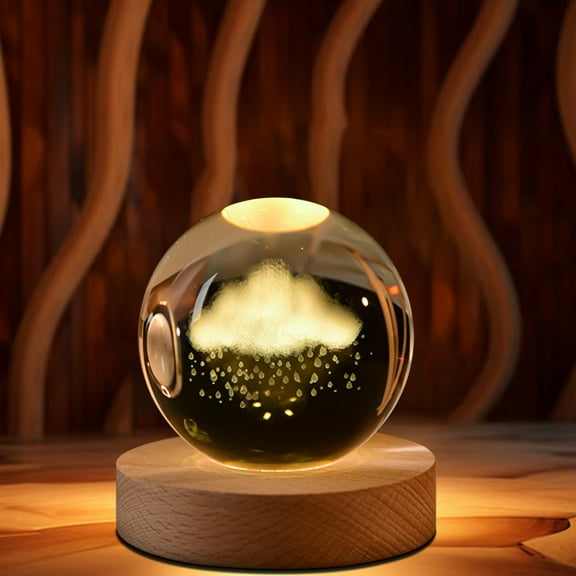 Eoozwa 2.35 Inch Crystal Solar System Night Light, USB Powered LED Saturn Lamp with Wooden Base & Warm White Glow, for Bedroom Decor, Mother's Day Gift