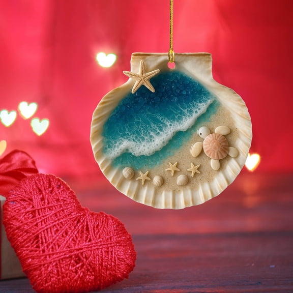 Eoozwa 2 Counts Seaside Shells Hanging Decor 2D Flat Acrylic Wall Art Coastal Beach House Ornament for Home Living Room Patio Nautical Theme Decorations