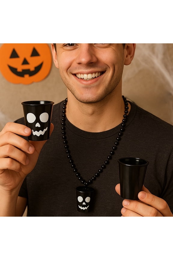 2 Packs Halloween Ghost Face Cup Necklace Party Favors Plastic Wine Glass Pendant with Bead Chain for Adults Halloween Decorations and Costume Accessories