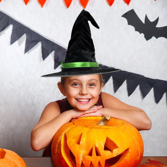 Eoozwa 2 Packs Witch Hat with Ribbon Flannel Cloth Wizard Hat Halloween Costume Accessory for Party Christmas Cosplay Role Play Decoration