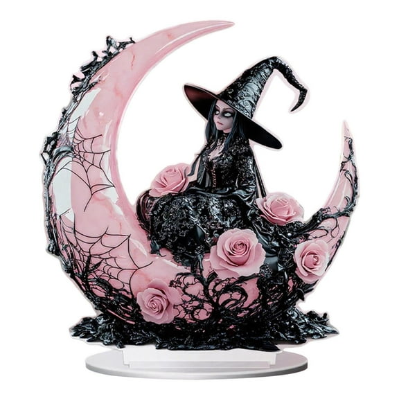 Eoozwa 2D Acrylic Witch Decor Gothic Tabletop Centerpiece Halloween Party Decoration Spooky Home Accent with Stand For Horror Themed Displays