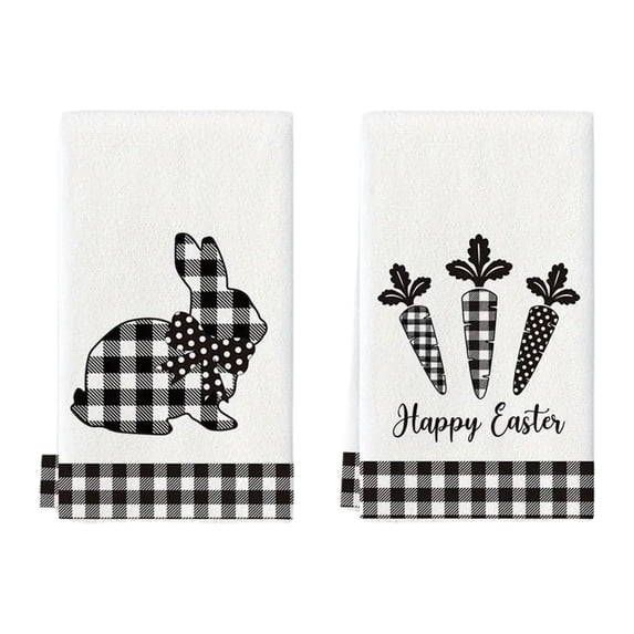 Eoozwa 2PCS Easter Decorations Kitchen Towels,Happy Easter Dish Towels with Bunny Eggs Easter Hand Drying Tea Towel for Bathroom Kitchen Home Decor Housewarming Gift Party Supplies