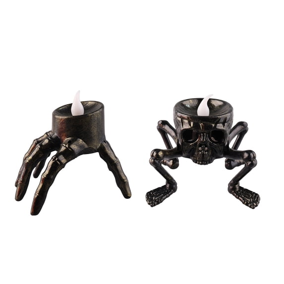 Eoozwa 2Pcs Halloween Finger Candlestick, Flameless Candles with Ghost Hand Candlesticks for Theme Party Decor, Four-Legged Skull Candlestick for Halloween Decor