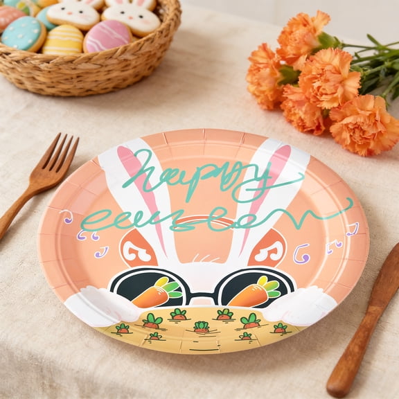 Eoozwa 3 Counts Easter Party Paper Plates Disposable Bunny Egg Design 9 Inch Decorative Dinner Plates for Holiday Celebration Festive Tableware