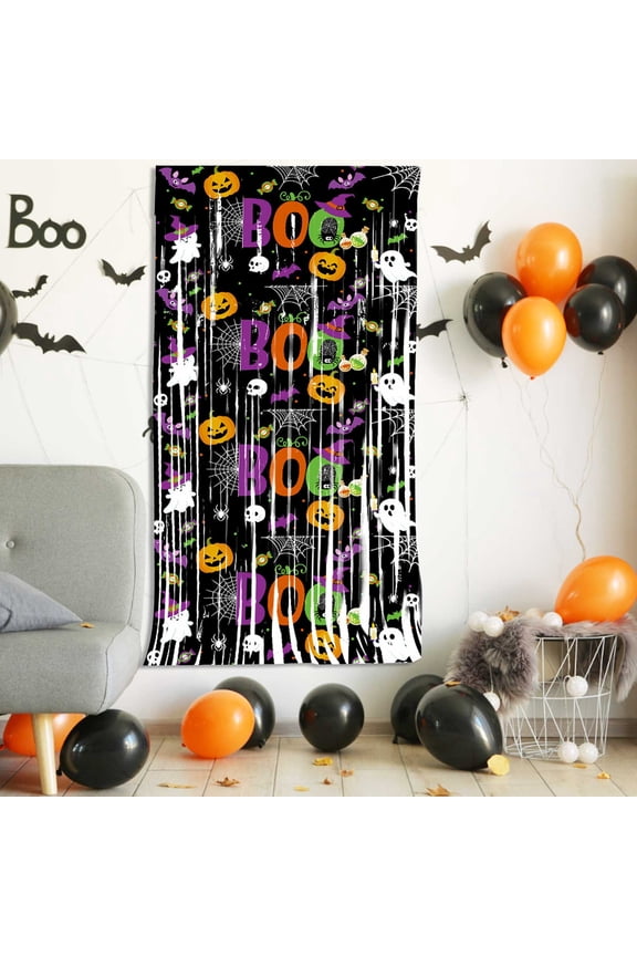 3 Packs Halloween Ghost Pumpkin Silk Curtain Spooky Party Decor Background 1x2m Scary Theme Decoration for Door Window Wall Photo Backdrop