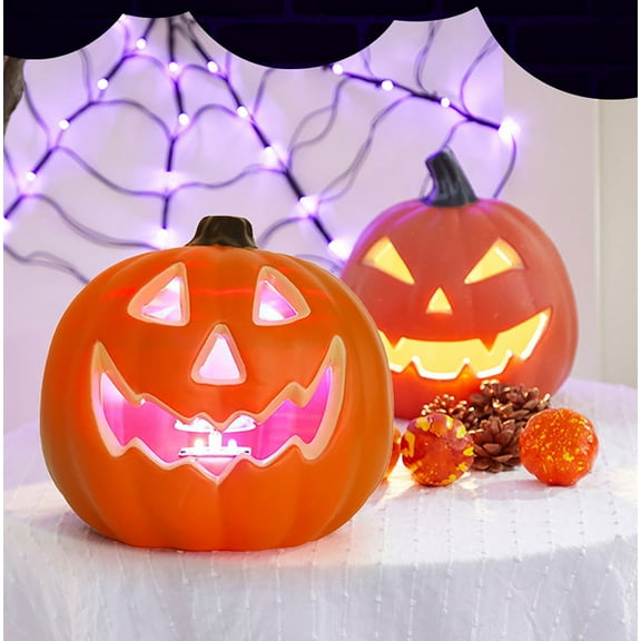 Eoozwa 3 Packs Halloween Pumpkin LED Light Lamp with Colorful Lights for Home Bar Party Decor Realistic Blow Molded Lantern Horror Props Indoor Outdoor Holiday Decoration