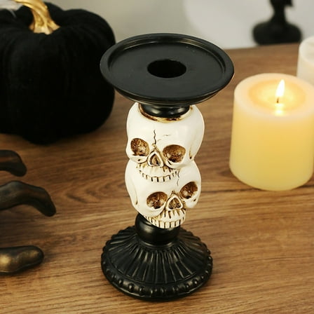Eoozwa 3 Packs Halloween Skeleton Candle Holders Spooky Tabletop Decor Resin Skull Candlesticks for Party Gothic Centerpiece 7 Inch Black Plastic Holiday Decoration