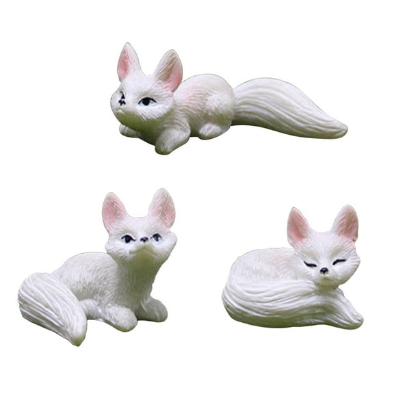 Eoozwa 3PCS Small Fox Figurines Miniature Foxes Figures Resin Woodland Animal Cake Topper for DIY Fairy Garden Micro Landscape Birthday Craft Decorations