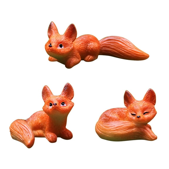 Eoozwa 3PCS Small Fox Figurines Miniature Foxes Figures Resin Woodland Animal Cake Topper for DIY Fairy Garden Micro Landscape Birthday Craft Decorations