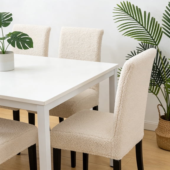 Eoozwa 4 Counts Elastic Dining Chair Covers Stretch Spill Proof Slipcover Washable Chair Protectors for Kitchen Restaurant Universal Fit for Upholstered Chairs Thickened Fleece Winter Covers
