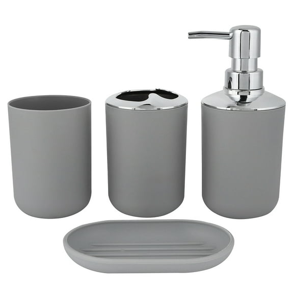 Eoozwa 4 Piece Bathroom Accessory Set PP Plastic Includes Soap Dispenser Toothbrush Holder Tumbler Soap Dish Modern Countertop Organizer for Home Hotel Ideal Housewarming Gift