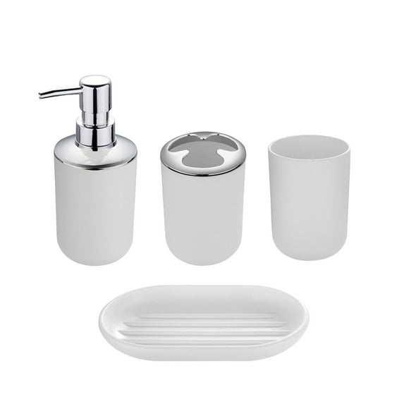 Eoozwa 4 Piece Bathroom Accessory Set PP Plastic Includes Soap Dispenser Toothbrush Holder Tumbler Soap Dish Modern Countertop Organizer for Home Hotel Ideal Housewarming Gift