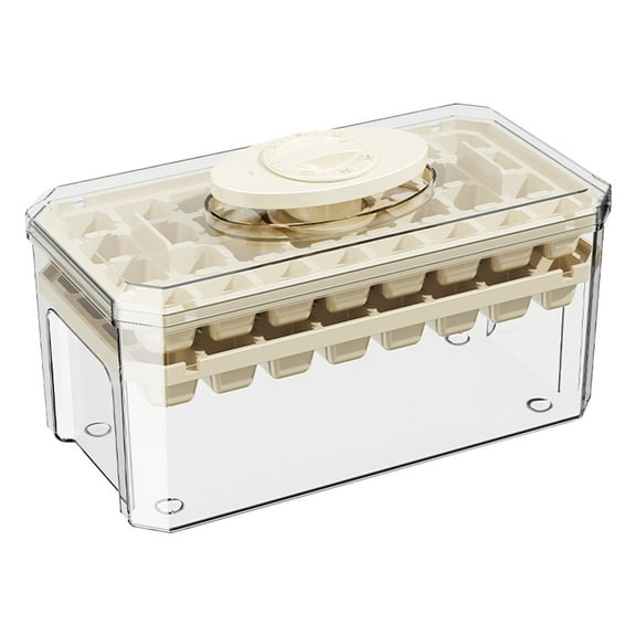 Eoozwa 64 Grid Press Ice Cube Tray with Lid and Shovel Large Capacity Silicone Ice Mold, One Click Easy Release Freezer Container, Food Grade PP ABS, Includes Ice Bin and Scoop