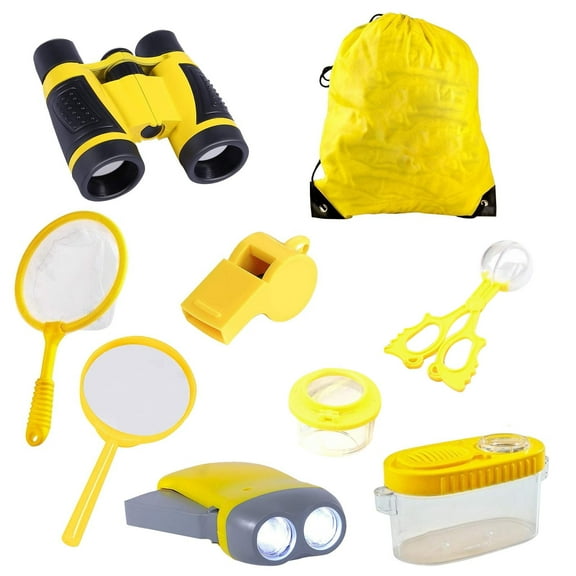 Eoozwa 9 Piece Outdoor Adventure Set with Binoculars Compass Flashlight Bug Catcher Backpack for Camping Hiking Nature Exploration Discovery Activity