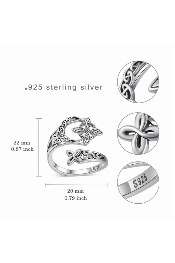 Adjustable Celtic Knot Ring Open End Hollow Out Design for Women Middle Finger Thumb Stacking Silver Tone Jewelry