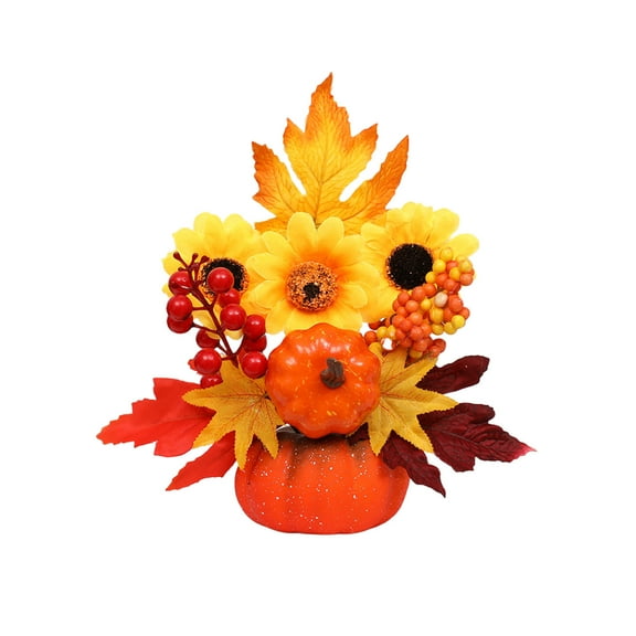 Eoozwa Artificial Pumpkins with Orange Maple Leaves and Berries, Fall Pumpkin Decoration for Table Centerpiece,Thanksgiving and Home Decor Dining Table Living Room Flower Ornaments