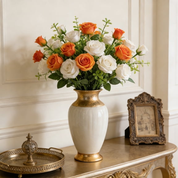 Eoozwa Artificial Spring Flower Bouquet, Mix of Roses Grass Breath, Pastoral Style for Wedding Centerpiece and Flower Box Decor, 12.99 Inches