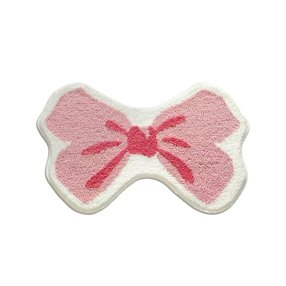 Eoozwa Bow Rug Pink Bath Mat Bathroom Rugs, Non Slip Cute Bath Rugs Microfiber Plush Bow Decor, Small Room Decor Washable Absorbent Bedside Rug for Bathtub Sink