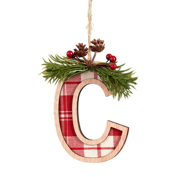 Eoozwa Buffalo Plaid Pattern Monogram Christmas Ornament,Personalized Initial Christmas Tree Ornaments,Xmas Stocking Tag,Farmhouse Rustic Wooden Monogram Decoration