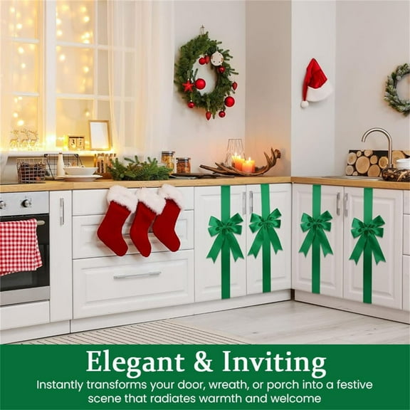 Eoozwa Christmas Cabinet Ribbons Bows for Kitchen 37.4 x 7.9 in Red Christmas Door Ribbon Cabinet Bows for Gifts Xmas Tree Home Wall Furniture Party Decorations