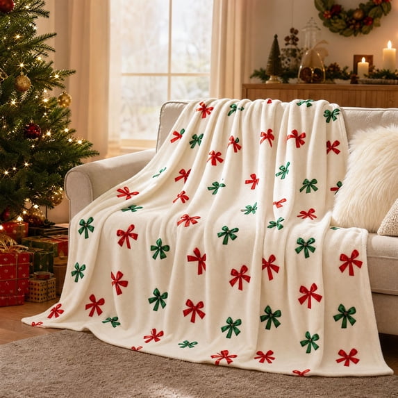 Eoozwa Christmas Ornaments Flannel Throw Blanket All Season Using Ultra Soft Fuzzy Plush Cozy Non-shedding Blanket for Couch Sofa Bed Camping, Ideal Gift for Adults