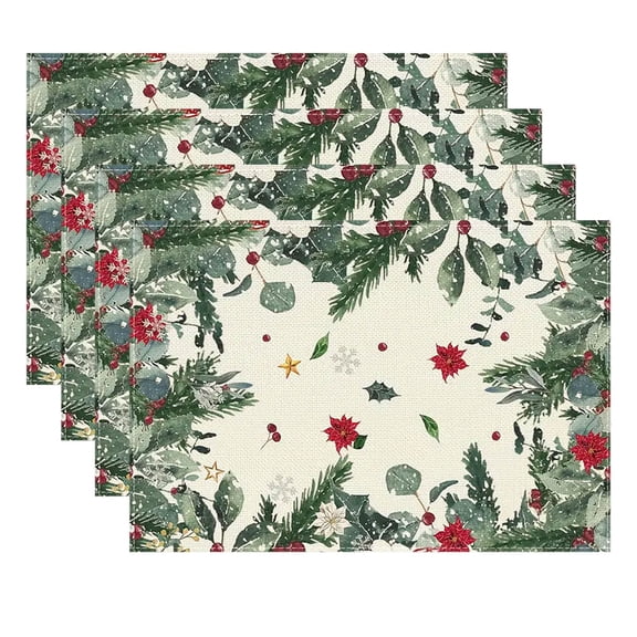 Eoozwa Christmas Placemats Table Placemats Set of 4 Plastic Seasonal Table Mats Decoration Washable Winter Xmas Holiday Decoration for Home Kitchen Dining Room Gifts,17.72x11.81 in