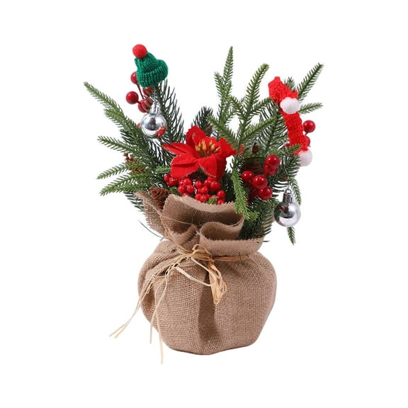 Eoozwa Christmas Tree Table Decorations, Small Artificial Trees with Red Berries Pine Cone Greenery Tabletop Centerpiece for Home Office Room Holiday Decorations