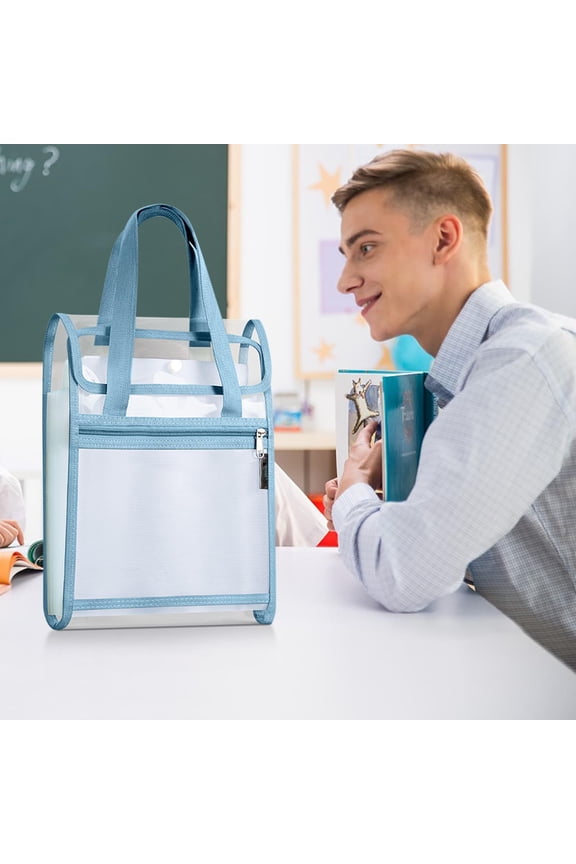 Clear Bags Stadium Approved Clear Tote Bag with Zipper Closure Thickened Tutoring Bag Elementary School Tutoring Bag Double-layer Large Capacity Mesh Textbook Storage Bag