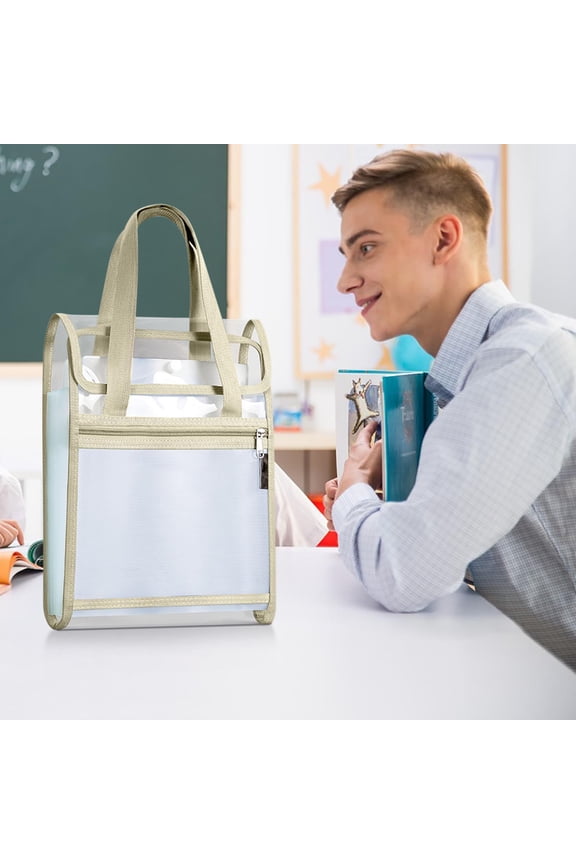 Clear Bags Stadium Approved Clear Tote Bag with Zipper Closure Thickened Tutoring Bag Elementary School Tutoring Bag Double-layer Large Capacity Mesh Textbook Storage Bag