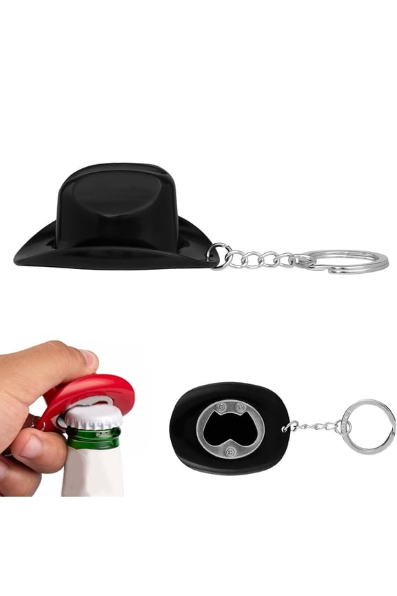 Cowboy Hat Bottle Opener, Rustic Western Cowboy Bottle Opener Keychain, Portable ABS Cap Keychain Beer Openers, Cowgirl Theme Bar Party Favors Decoration for Men and Beer Lovers