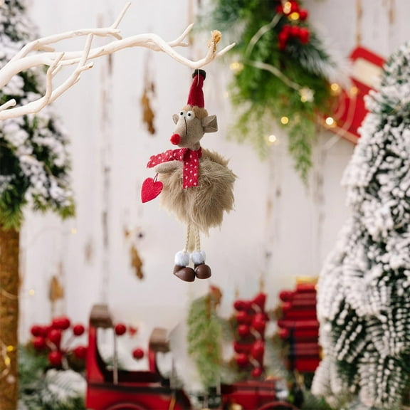 Eoozwa Cute Mou Plush Doll with Christmas Hat Ornament, Festive Holiday Decor for Tree, Party, Home, Gifts, Stocking Stuffer, Soft Fabric Animal Toy