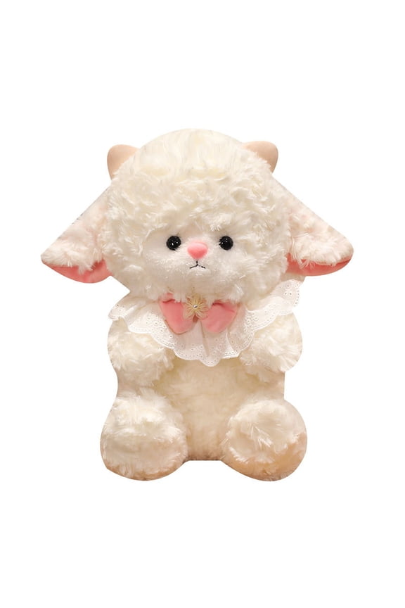 Cute Stuffed Lamb Plush Toy with Lace Collar & Pink Bow, Soft Fluffy White Sheep Doll, Ideal for Valentine's Day, Easter, Mother's Day, Wedding Decor, Birthday Gifts