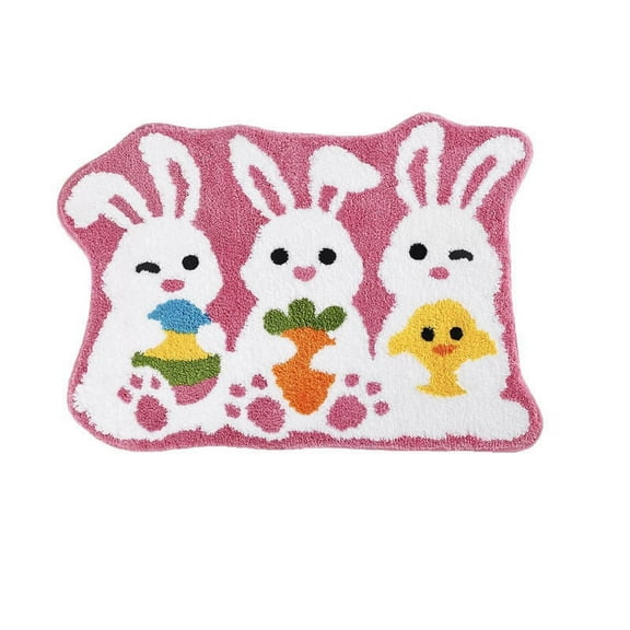 Eoozwa Easter Bath Mat Washable Absorbent Rug Bunny Design for Bathroom Bedroom Door Non Slip Carpet Holiday Home Decor Spring Decoration