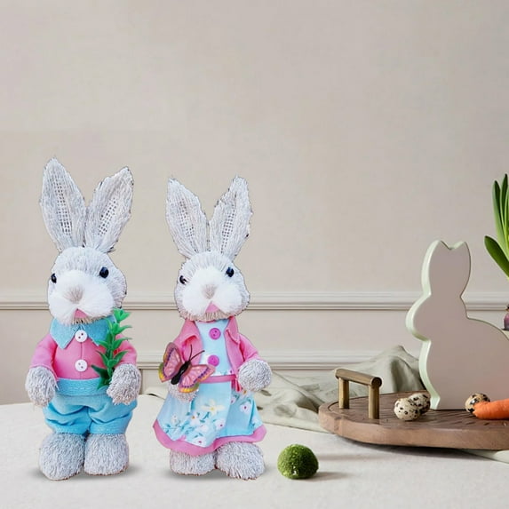 Eoozwa Easter Bunny Figurines Decor, Rabbit Figurine Table Decorations, Spring Bunnies Decoration Wood Statue for Home Indoor Centerpieces Fireplace Farmhouse Gifts