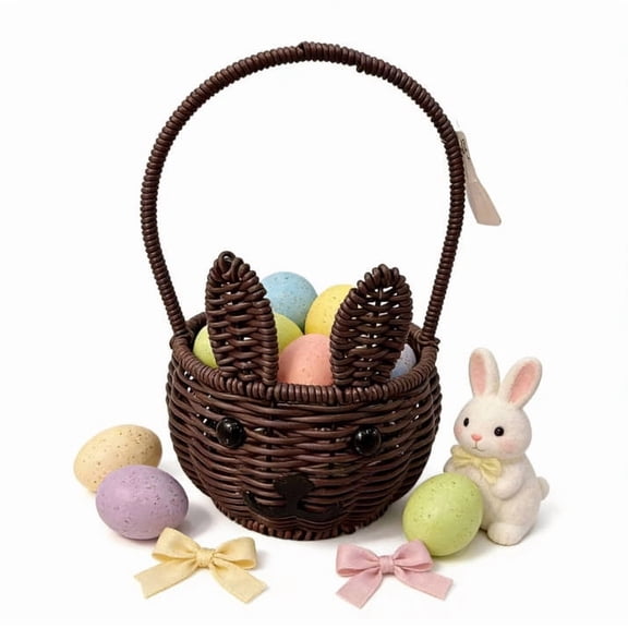 Eoozwa Easter Bunny Woven Basket for Party Favors, Handmade Straw Wicker Easter Candy Eggs Baskets Cute Bunny Picnic Hamper for Egg Hunt Party Gifts Toy Storage