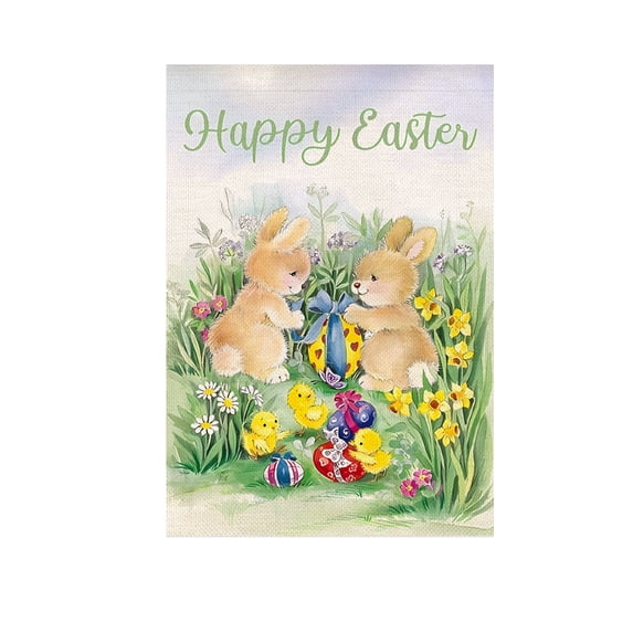 Eoozwa Easter Garden Flag 12 x 18 Inch, Double Sided Burlap Bunny Floral Eggs Farmhouse Small Yard Flag Seasonal Holiday Spring Easter Outdoor Decor