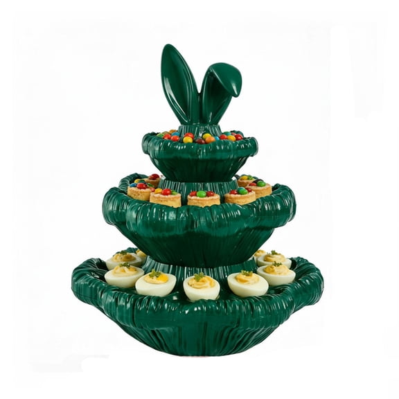 Eoozwa Easter Serving Tray Decorative Centerpiece with Rabbit Figures for Spring Holiday Party Dining Table Snacks Desserts Dishwasher Safe
