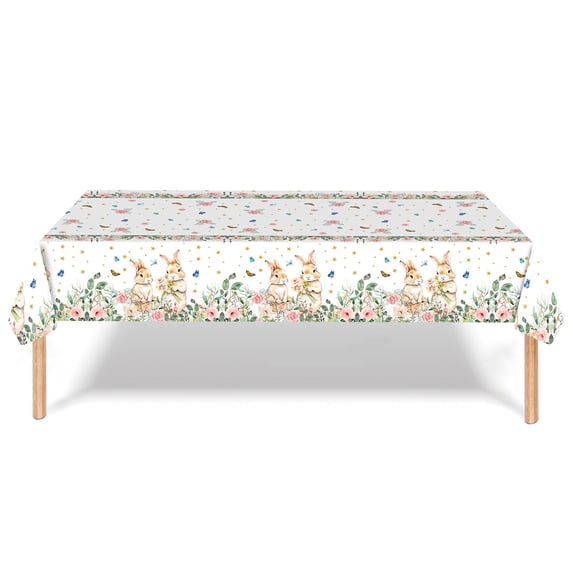 Eoozwa Easter Tablecloth, Plastic Easter Bunny Eggs Table Cover Spring Floral Table Cloth for Happy Easter Spring Holiday Party Decoration and Supplies