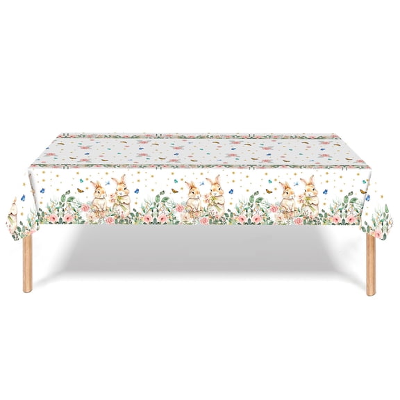 Eoozwa Easter Tablecloth, Plastic Easter Bunny Eggs Table Cover Spring Floral Table Cloth for Happy Easter Spring Holiday Party Decoration and Supplies