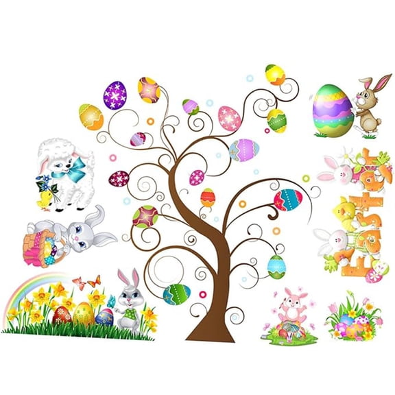 Eoozwa Easter Window Stickers 9 Piece Set Removable for Shop Door Glass Holiday Party Home Festive Atmosphere Decoration