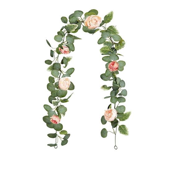 Eoozwa Eucalyptus Flower Garland 69 Inch Artificial Faux Vine with Blooms for Dining Fireplace Wedding Party Indoor Outdoor Home Decor