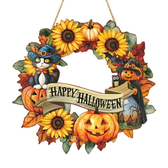 Eoozwa Fall Decoration Fall Wreaths for Front Door, Wooden Welcome Maple Leaf Pumpkin Door Sign Ornament, Wood Farmhouse Wooden Hanging for Autumn Harvest Home Halloween Decoration