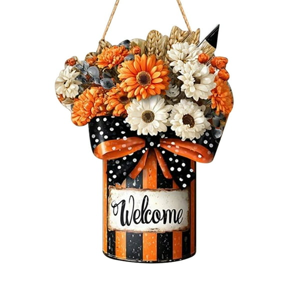 Eoozwa Fall Decoration Fall Wreaths for Front Door, Wooden Welcome Maple Leaf Pumpkin Door Sign Ornament, Wood Farmhouse Wooden Hanging for Autumn Harvest Home Halloween Decoration