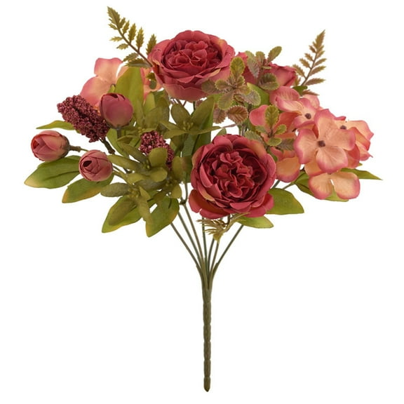 Eoozwa Fall Orange Flowers Artificial for Decoration, Fake Peony Silk Rose Flowers Hydrangea Bouquet Fall Floral Arrangement for Table Centerpieces Home Living Room Decor