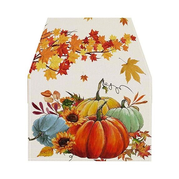 Eoozwa Fall Table Runner Pumpkin Maple Leaf Watercolor Vintage Table Runners Seasonal Autumn Thanksgiving Harvest Home Kitchen Dining Party Decorations 13x72 Inch